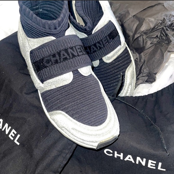 CHANEL SNEAKERS SOCK BOOTIE GLITTER RARE 9.5 41 9 SPACE SHOES NEW WITH BOX ETC! - Picture 4 of 16